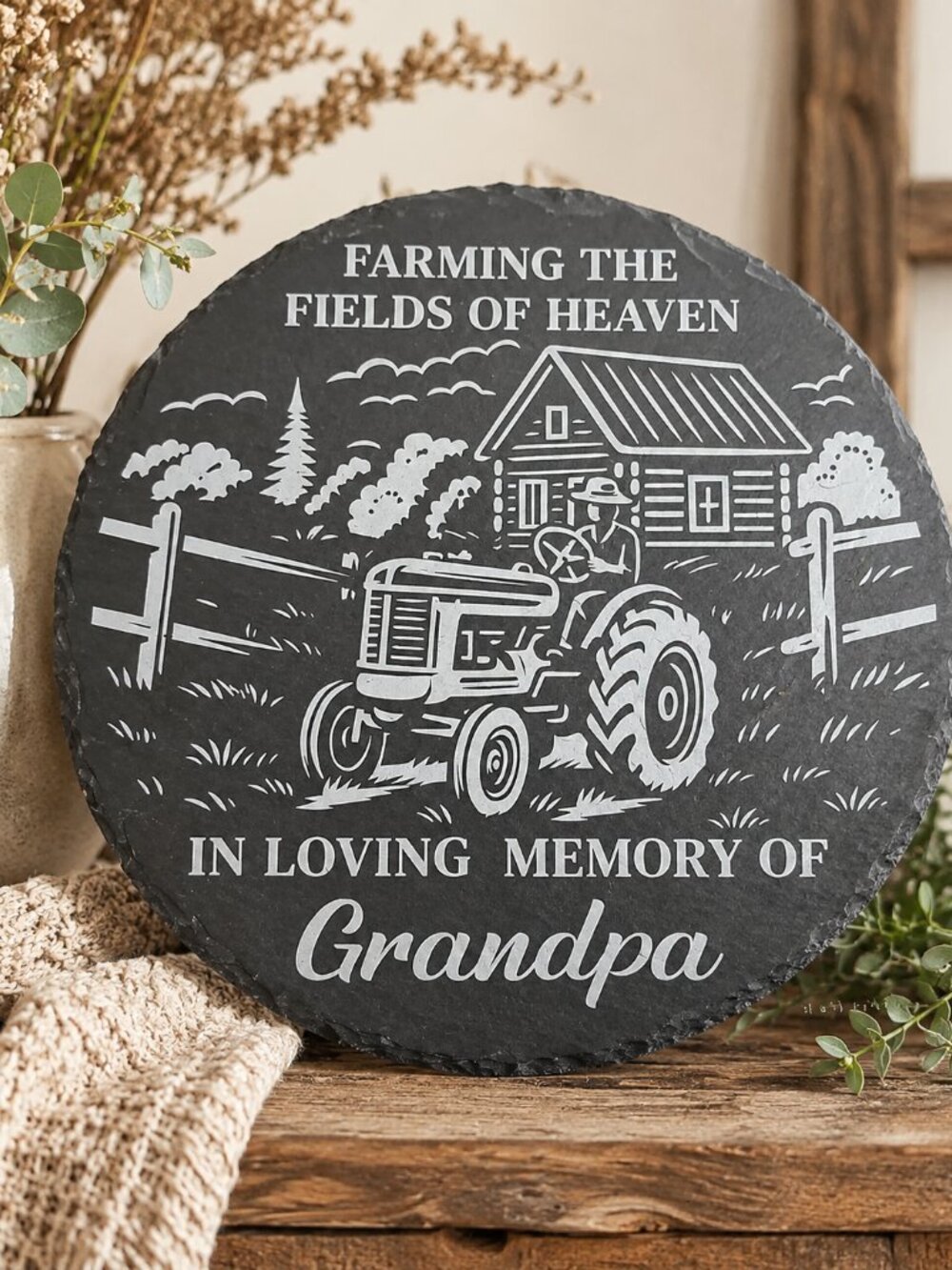 New Grandpa Memorial Slate Plaque Tractor Farm In Loving Memory